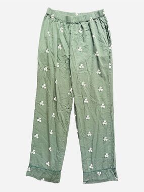 Saule Parc Floral Ankle Pants Size Small Sage Green Daisy Print Viscose Pull-On